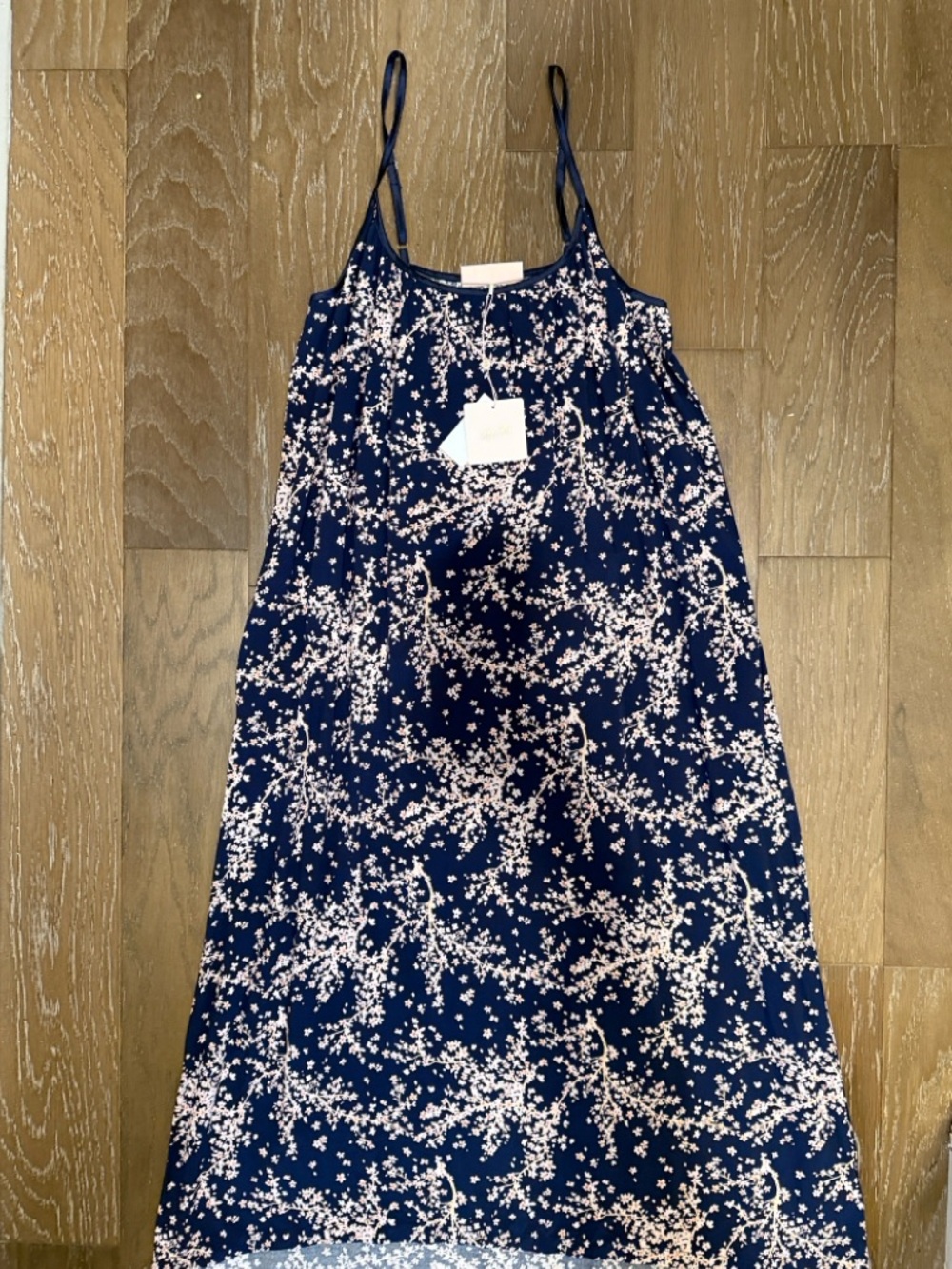 Papinelle Navy Cherry Blossom Spaghetti-Strap Chemise Nightdress